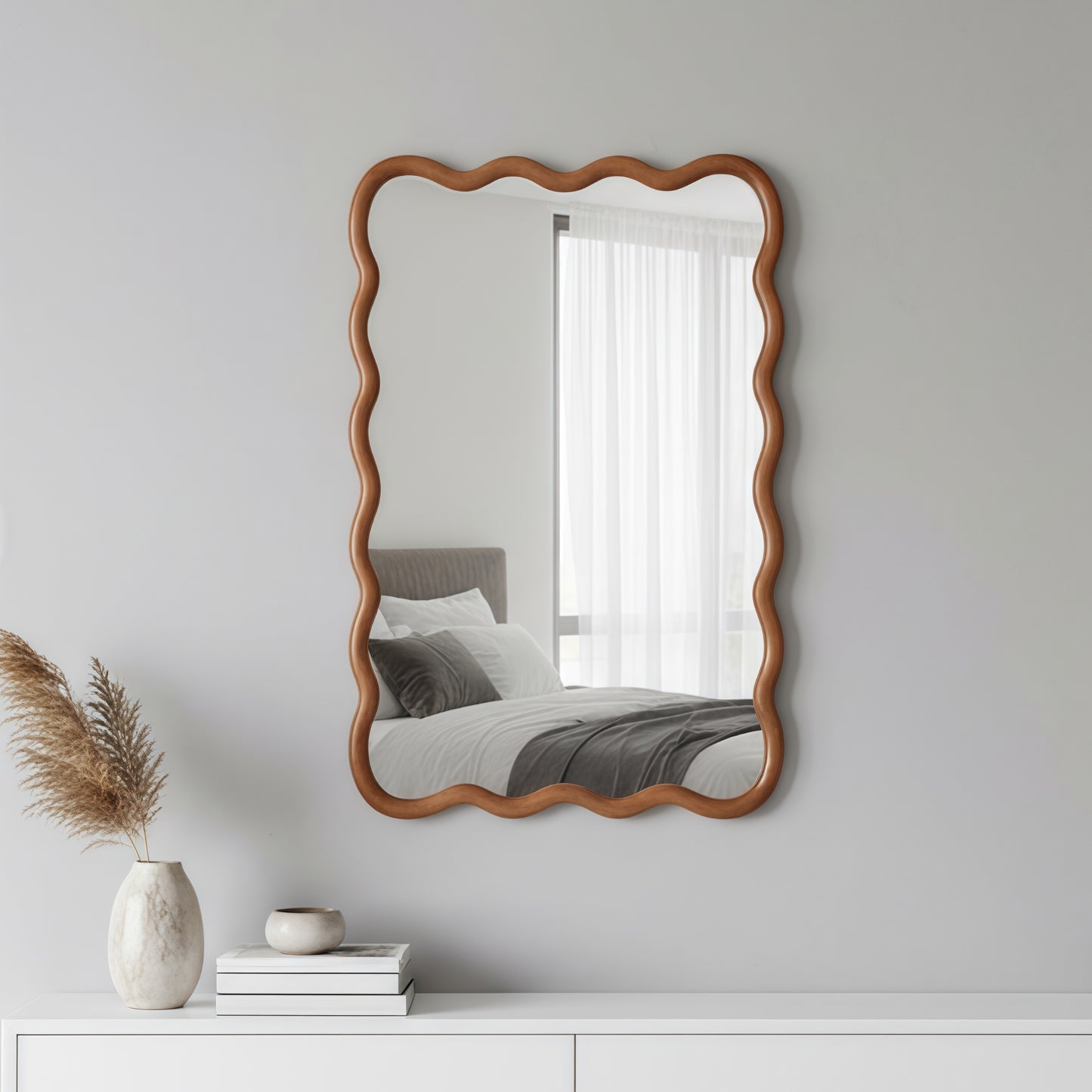 VanityFus 30-in W 20-in H Wavy Rectangle Yellowish-Brown Framed Beveled Bathroom Vanity Mirror Wall Mirror