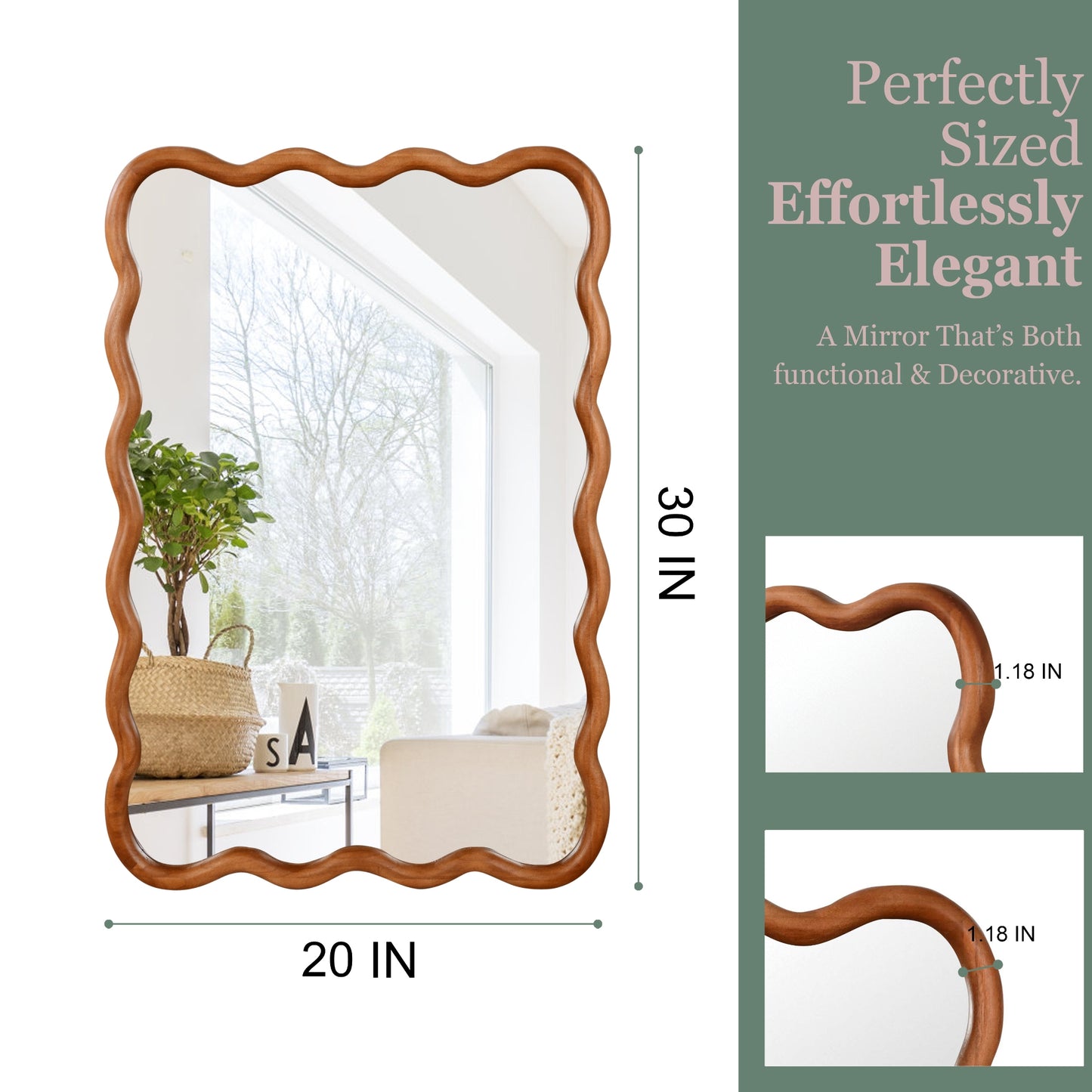 VanityFus 30-in W 20-in H Wavy Rectangle Yellowish-Brown Framed Beveled Bathroom Vanity Mirror Wall Mirror