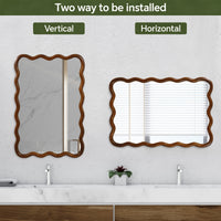 VanityFus 30-in W 20-in H Wavy Rectangle Dark Walnut Framed Beveled Bathroom Vanity Mirror Wall Mirror