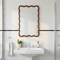 VanityFus 30-in W 20-in H Wavy Rectangle Dark Walnut Framed Beveled Bathroom Vanity Mirror Wall Mirror