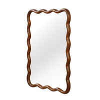 VanityFus 30-in W 20-in H Wavy Rectangle Dark Walnut Framed Beveled Bathroom Vanity Mirror Wall Mirror