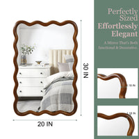 VanityFus 30-in W 20-in H Wavy Rectangle Dark Walnut Framed Beveled Bathroom Vanity Mirror Wall Mirror