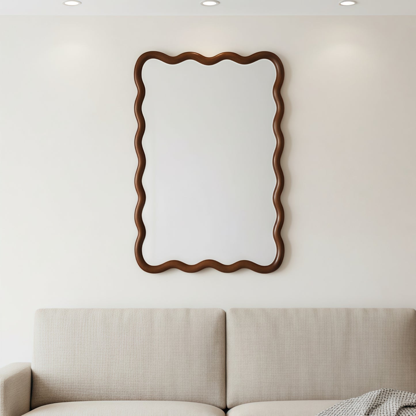 VanityFus 30-in W 20-in H Wavy Rectangle Dark Walnut Framed Beveled Bathroom Vanity Mirror Wall Mirror