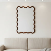 VanityFus 30-in W 20-in H Wavy Rectangle Dark Walnut Framed Beveled Bathroom Vanity Mirror Wall Mirror