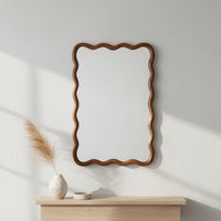 VanityFus 30-in W 20-in H Wavy Rectangle Dark Walnut Framed Beveled Bathroom Vanity Mirror Wall Mirror
