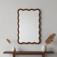 VanityFus 30-in W 20-in H Wavy Rectangle Dark Walnut Framed Beveled Bathroom Vanity Mirror Wall Mirror