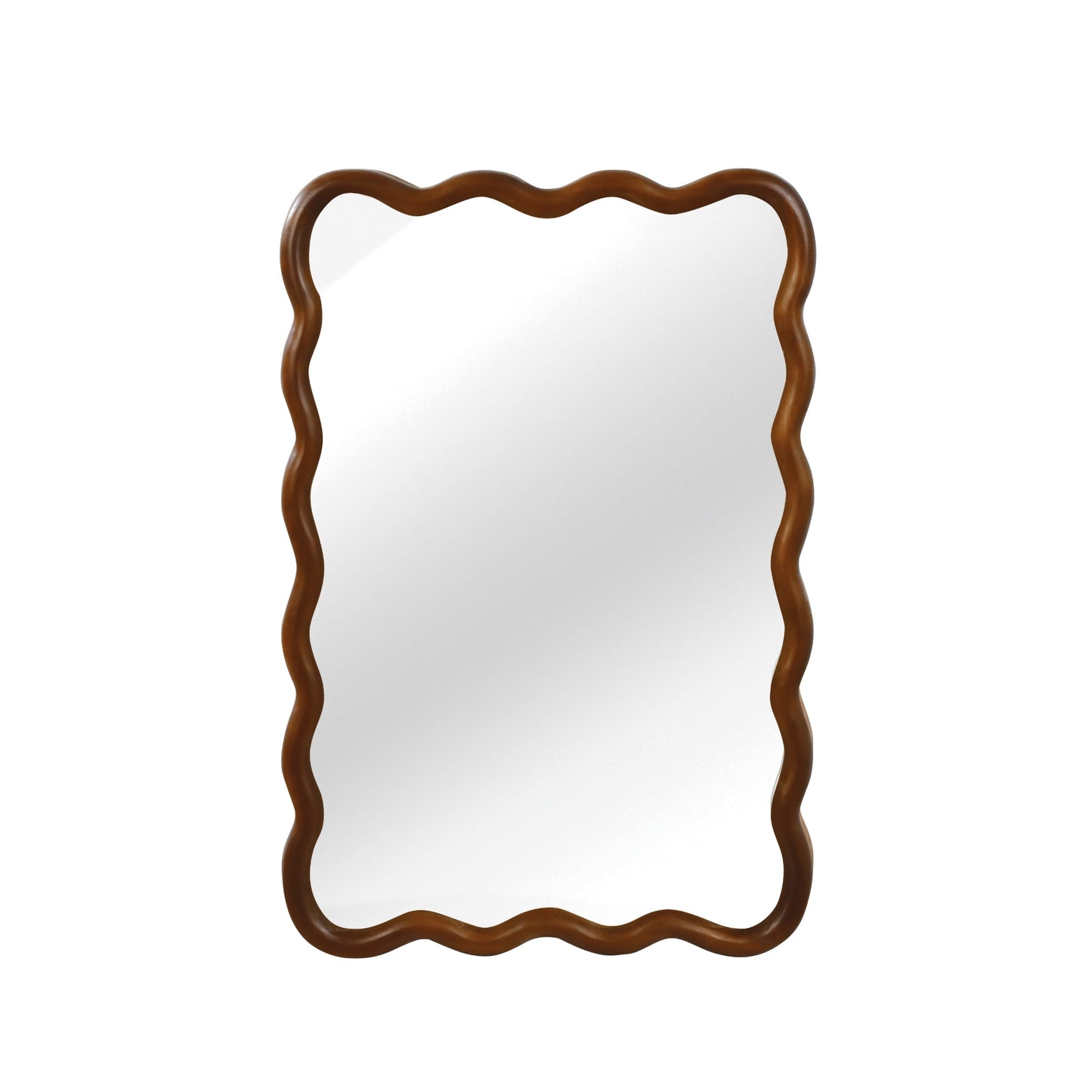 VanityFus 30-in W 20-in H Wavy Rectangle Dark Walnut Framed Beveled Bathroom Vanity Mirror Wall Mirror