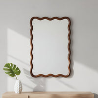 VanityFus 30-in W 20-in H Wavy Rectangle Dark Walnut Framed Beveled Bathroom Vanity Mirror Wall Mirror