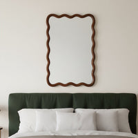 VanityFus 30-in W 20-in H Wavy Rectangle Dark Walnut Framed Beveled Bathroom Vanity Mirror Wall Mirror