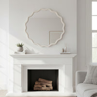 VanityFus 24-in W 24-in H Wavy Round White Framed Beveled Bathroom Vanity Mirror Wall Mirror