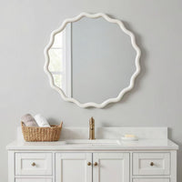 VanityFus 24-in W 24-in H Wavy Round White Framed Beveled Bathroom Vanity Mirror Wall Mirror