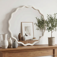 VanityFus 24-in W 24-in H Wavy Round White Framed Beveled Bathroom Vanity Mirror Wall Mirror