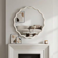 VanityFus 24-in W 24-in H Wavy Round White Framed Beveled Bathroom Vanity Mirror Wall Mirror