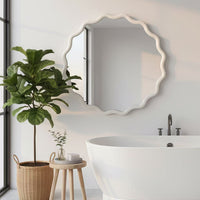 VanityFus 24-in W 24-in H Wavy Round White Framed Beveled Bathroom Vanity Mirror Wall Mirror