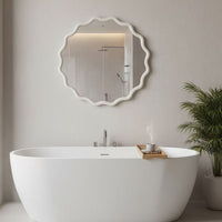 VanityFus 24-in W 24-in H Wavy Round White Framed Beveled Bathroom Vanity Mirror Wall Mirror