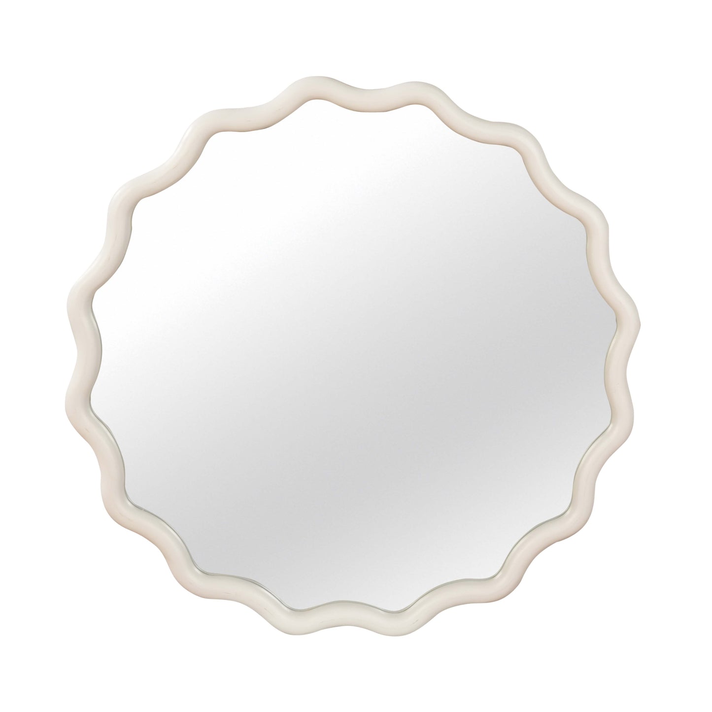 VanityFus 24-in W 24-in H Wavy Round White Framed Beveled Bathroom Vanity Mirror Wall Mirror