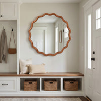 VanityFus 24-in W 24-in H Wavy Round Yellowish-Brown Framed Beveled Bathroom Vanity Mirror Wall Mirror