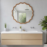 VanityFus 24-in W 24-in H Wavy Round Yellowish-Brown Framed Beveled Bathroom Vanity Mirror Wall Mirror