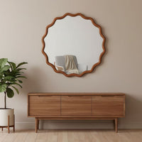 VanityFus 24-in W 24-in H Wavy Round Yellowish-Brown Framed Beveled Bathroom Vanity Mirror Wall Mirror