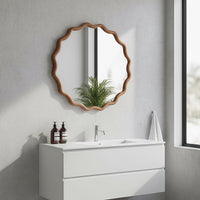VanityFus 24-in W 24-in H Wavy Round Yellowish-Brown Framed Beveled Bathroom Vanity Mirror Wall Mirror