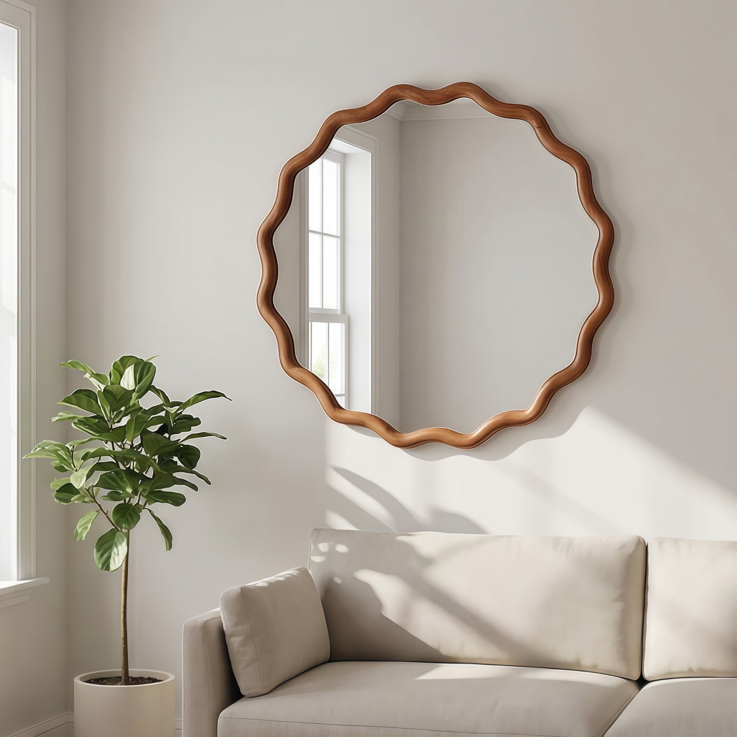 VanityFus 24-in W 24-in H Wavy Round Yellowish-Brown Framed Beveled Bathroom Vanity Mirror Wall Mirror