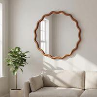 VanityFus 24-in W 24-in H Wavy Round Yellowish-Brown Framed Beveled Bathroom Vanity Mirror Wall Mirror