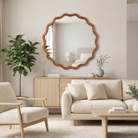 VanityFus 24-in W 24-in H Wavy Round Yellowish-Brown Framed Beveled Bathroom Vanity Mirror Wall Mirror