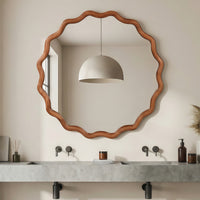 VanityFus 24-in W 24-in H Wavy Round Yellowish-Brown Framed Beveled Bathroom Vanity Mirror Wall Mirror