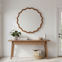 VanityFus 24-in W 24-in H Wavy Round Yellowish-Brown Framed Beveled Bathroom Vanity Mirror Wall Mirror