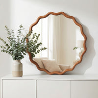 VanityFus 24-in W 24-in H Wavy Round Yellowish-Brown Framed Beveled Bathroom Vanity Mirror Wall Mirror