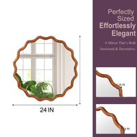 VanityFus 24-in W 24-in H Wavy Round Yellowish-Brown Framed Beveled Bathroom Vanity Mirror Wall Mirror