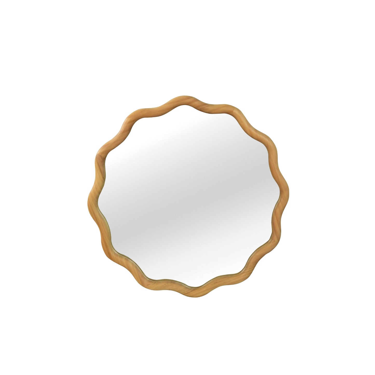 VanityFus 24-in W 24-in H Wavy Round Oak Framed Beveled Bathroom Vanity Mirror Wall Mirror