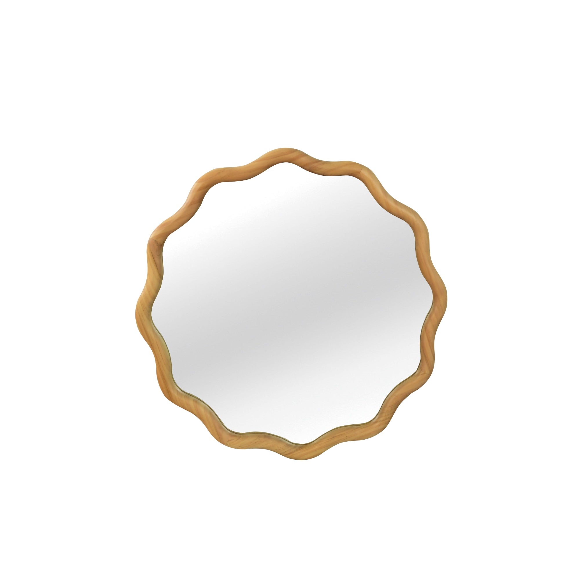 VanityFus 24-in W 24-in H Wavy Round Oak Framed Beveled Bathroom Vanity Mirror Wall Mirror