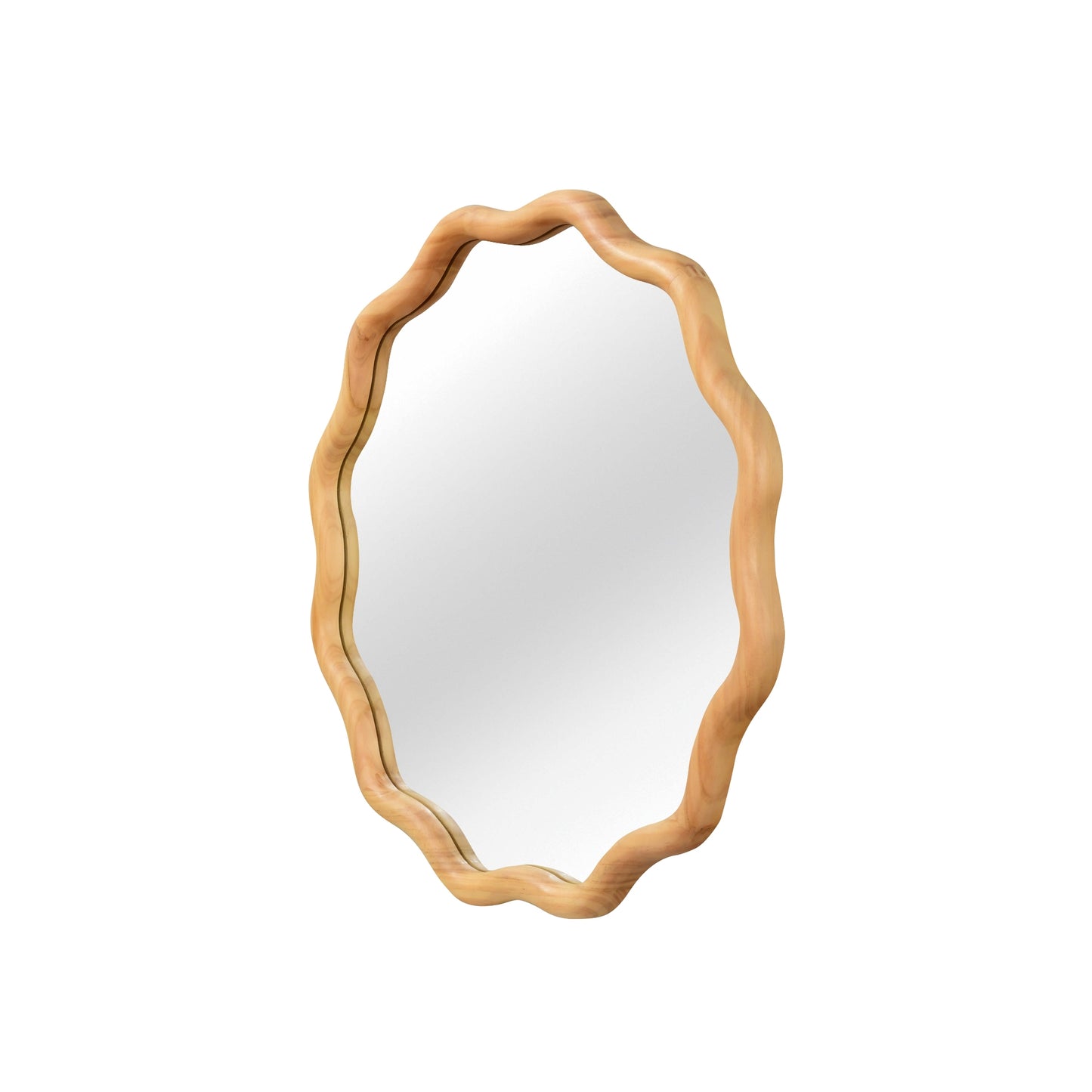 VanityFus 24-in W 24-in H Wavy Round Oak Framed Beveled Bathroom Vanity Mirror Wall Mirror