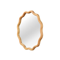 VanityFus 24-in W 24-in H Wavy Round Oak Framed Beveled Bathroom Vanity Mirror Wall Mirror