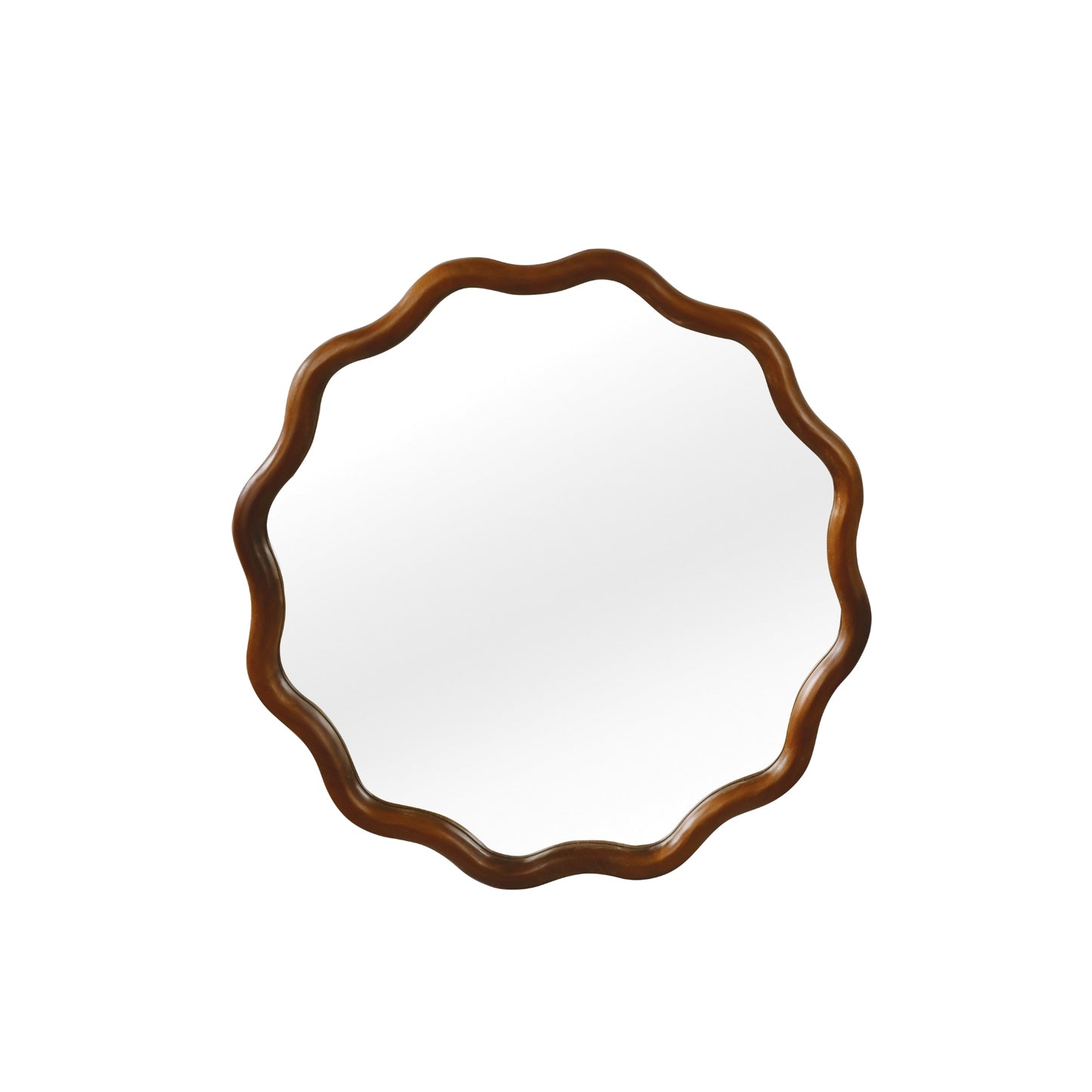VanityFus 24-in W 24-in H Wavy Round Dark Walnut Framed Beveled Bathroom Vanity Mirror Wall Mirror
