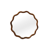 VanityFus 24-in W 24-in H Wavy Round Dark Walnut Framed Beveled Bathroom Vanity Mirror Wall Mirror