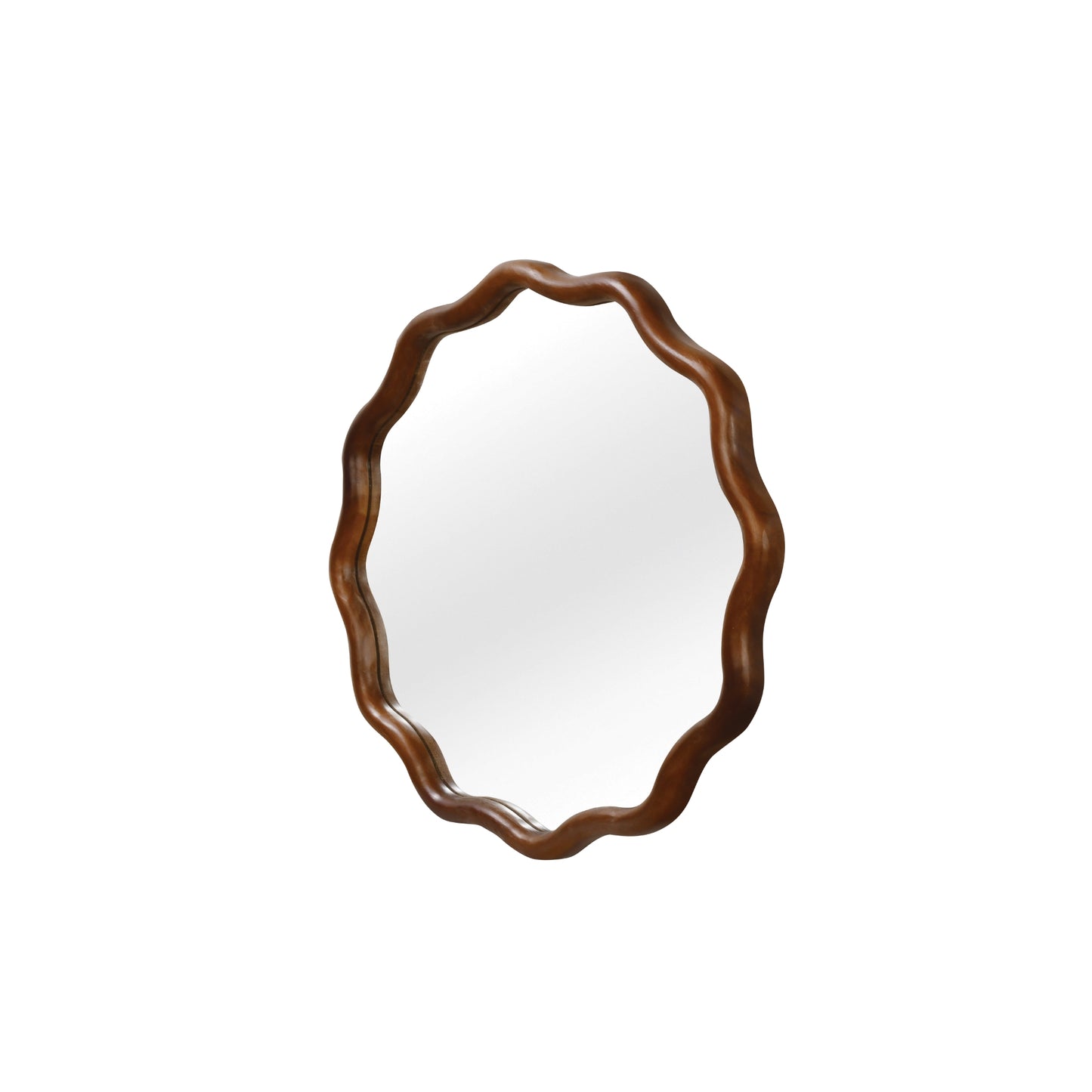 VanityFus 24-in W 24-in H Wavy Round Dark Walnut Framed Beveled Bathroom Vanity Mirror Wall Mirror