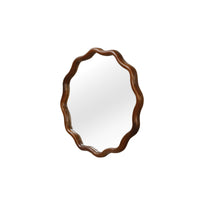 VanityFus 24-in W 24-in H Wavy Round Dark Walnut Framed Beveled Bathroom Vanity Mirror Wall Mirror