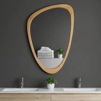 VanityFus 30-in W 20-in H Irregular Oak Framed Beveled Bathroom Vanity Mirror Wall Mirror