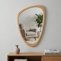 VanityFus 30-in W 20-in H Irregular Oak Framed Beveled Bathroom Vanity Mirror Wall Mirror