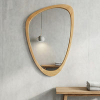 VanityFus 30-in W 20-in H Irregular Oak Framed Beveled Bathroom Vanity Mirror Wall Mirror