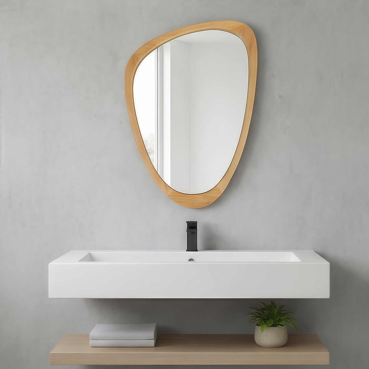 VanityFus 30-in W 20-in H Irregular Oak Framed Beveled Bathroom Vanity Mirror Wall Mirror