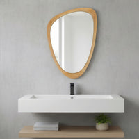 VanityFus 30-in W 20-in H Irregular Oak Framed Beveled Bathroom Vanity Mirror Wall Mirror