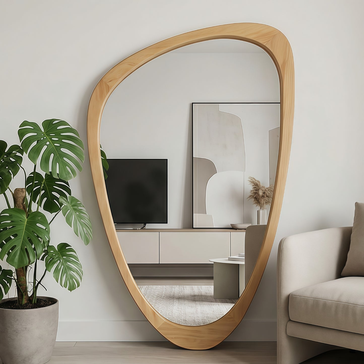 VanityFus 30-in W 20-in H Irregular Oak Framed Beveled Bathroom Vanity Mirror Wall Mirror