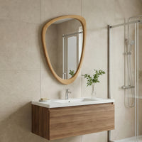 VanityFus 30-in W 20-in H Irregular Oak Framed Beveled Bathroom Vanity Mirror Wall Mirror