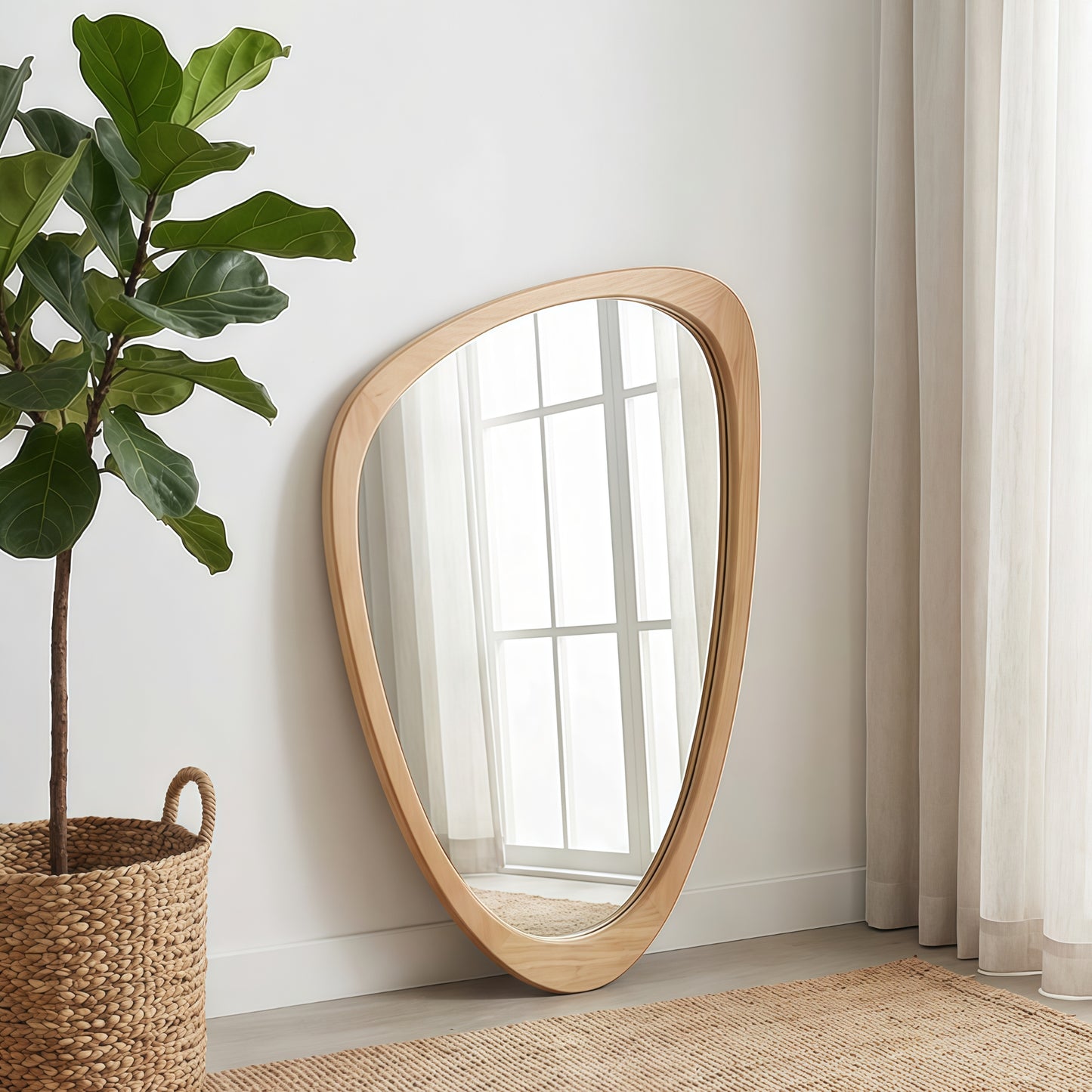 VanityFus 30-in W 20-in H Irregular Oak Framed Beveled Bathroom Vanity Mirror Wall Mirror