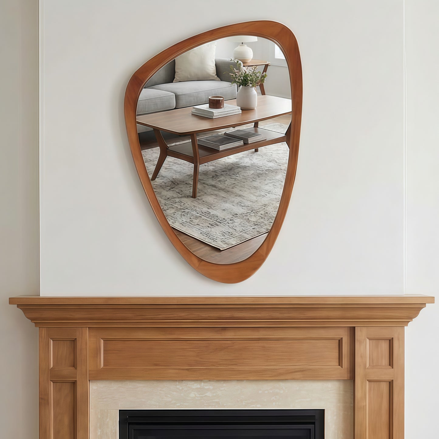 VanityFus 30-in W 20-in H Irregular Yellowish-Brown Framed Beveled Bathroom Vanity Mirror Wall Mirror