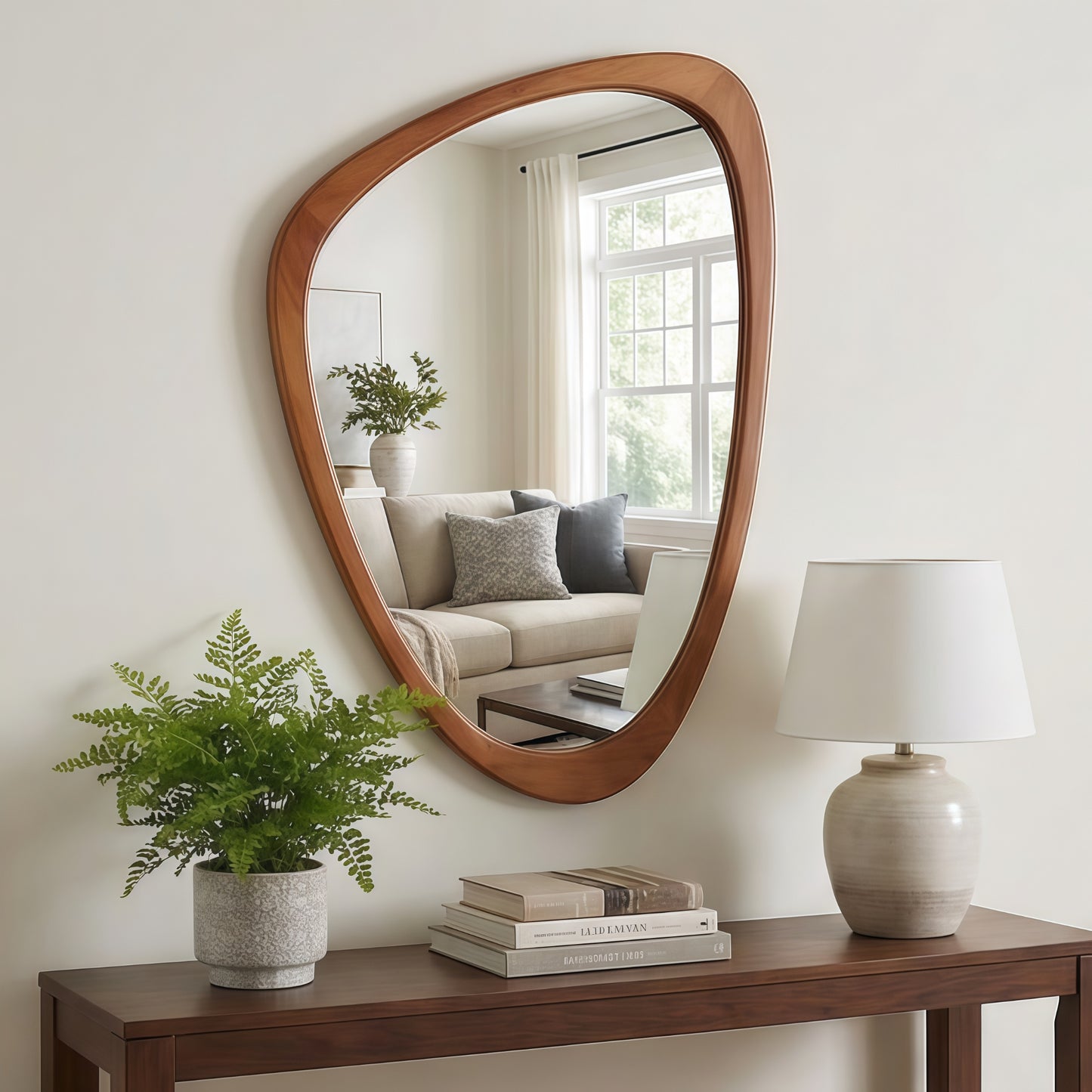 VanityFus 30-in W 20-in H Irregular Yellowish-Brown Framed Beveled Bathroom Vanity Mirror Wall Mirror