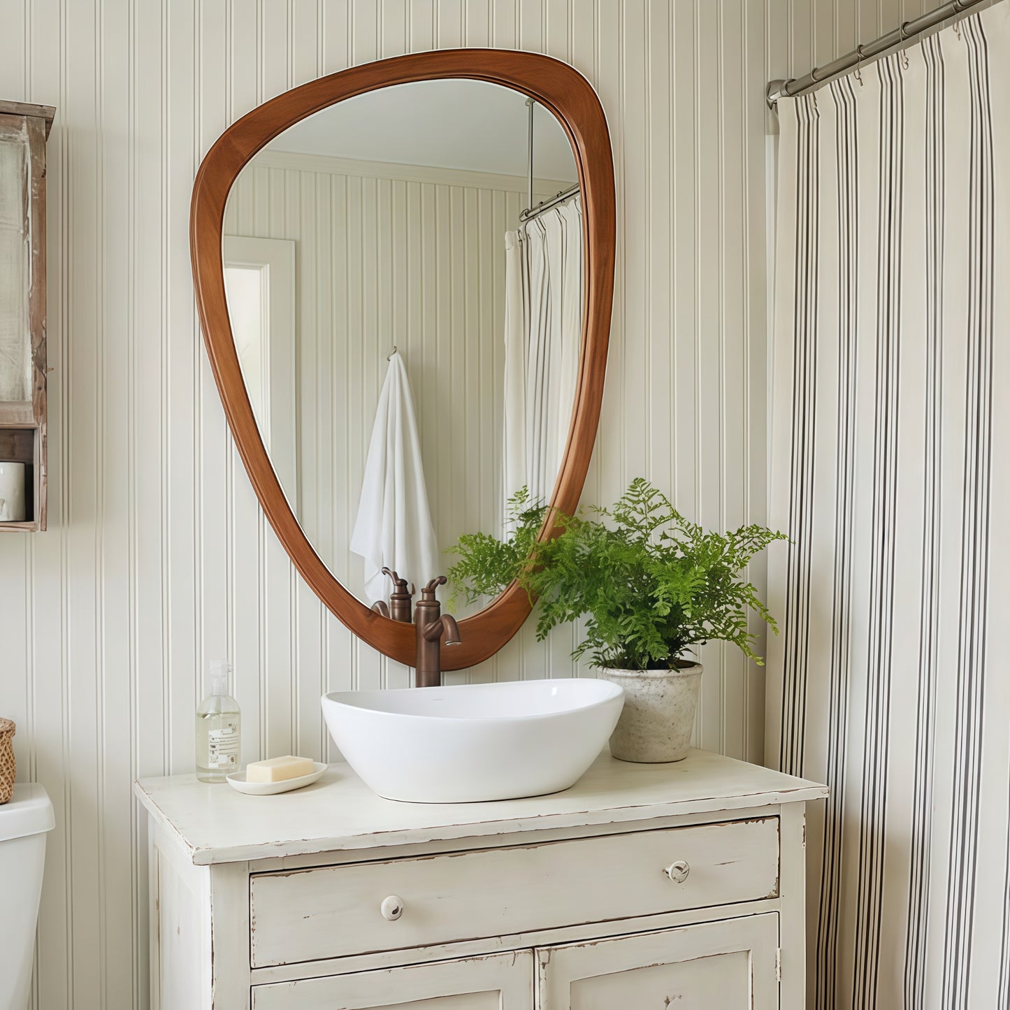 VanityFus 30-in W 20-in H Irregular Yellowish-Brown Framed Beveled Bathroom Vanity Mirror Wall Mirror